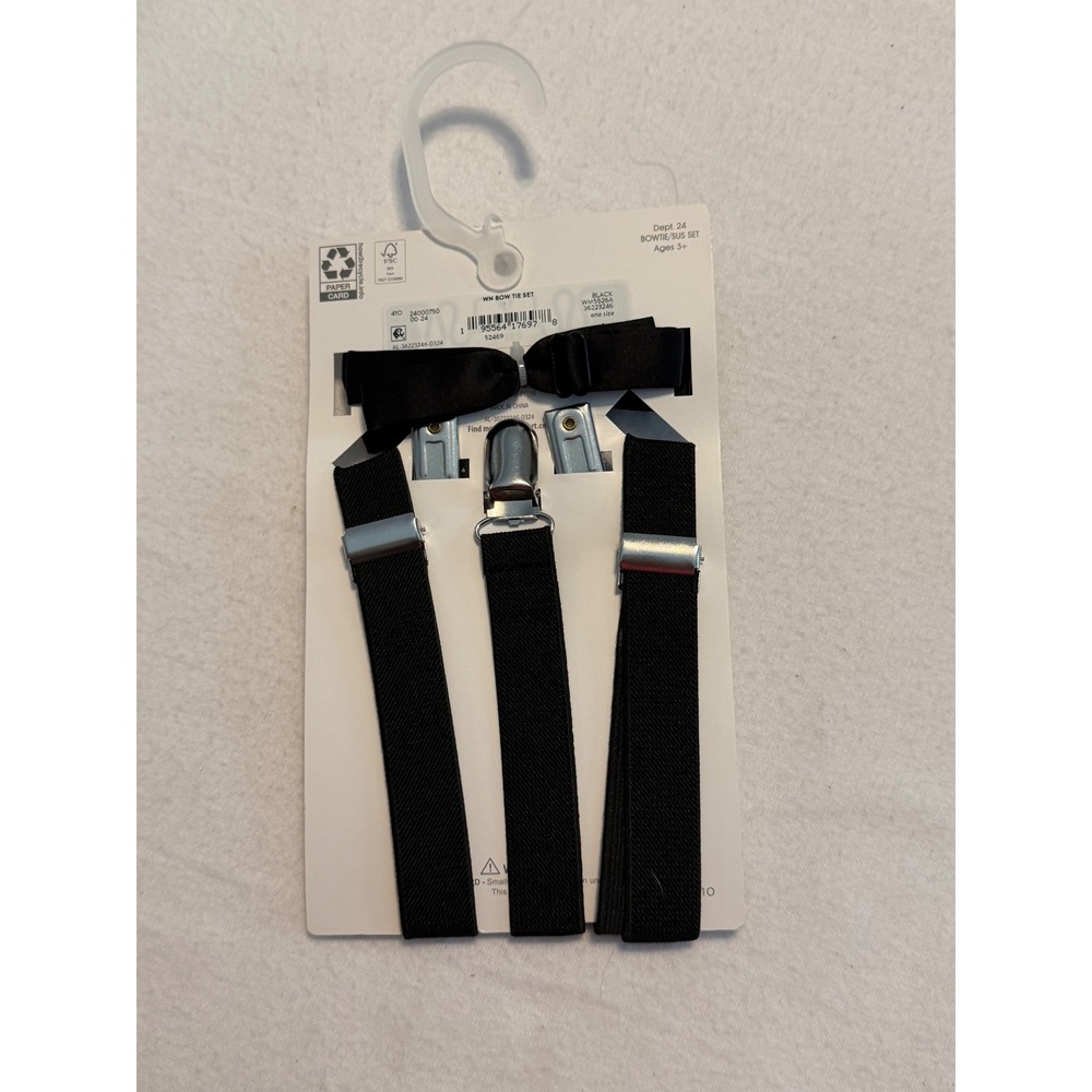 Wonder Nation Boys Black Bow Tie and Suspenders Set One Size Ages 3+